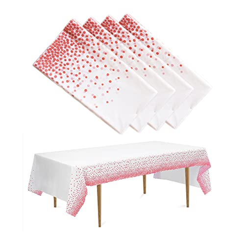 Disposable Plastic Tablecloths, 4 Pack White and Pink Sequins Tablecloth 54" x 108" Party Table Cover Table Runner for Rectangle Tables up to 8 ft and Birthday Wedding Christmas New Year BBQ Banquet