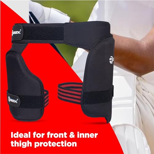 RMAX Lower Body Protection Cricket Thigh Pad Double Inner Thigh Pad Cricket Thigh Guard for Right Hand Batsman (Black)