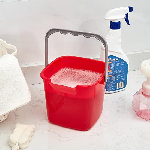 Irenare 12 Pcs 3 Quart Sanitizer Bucket Cleaning Bucket Plastic Red Square Bucket with Outlet and Handles, Small Utility Bucket for Kitchen School Home Offices Commercial Use Food Service (Red)