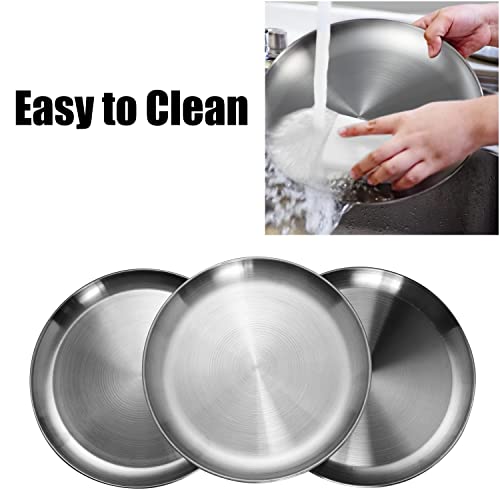 WANBY Stainless Steel Plates Metal Lightweight Steel Plate Unbreakable Dinner Dishes Plates Set Non-Toxin Dishwasher Safe BPA Free and Healthy (4 Pcs)