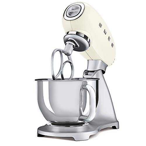 Smeg SMF02CRUK Retro 50's Style Stand Mixer with 4.8L Stainless Steel Bowl, Safety Lock, 10 Variable Speeds, 800W, Cream