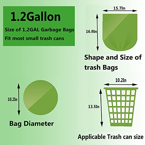 1.2 Gallon Small Trash Bags Biodegradable, 5 Liter Mini Compostable Strong Bathroom Garbage Bags with Tear & Leak Resistant, Recycling Eco-Friendly Trash Can Plastic Liner, Green, 120 Counts