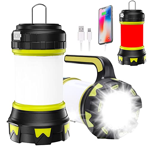 Camping Lantern, Outdoor Led Camping Lantern, Rechargeable Flashlights with 1000LM, 6 Modes, High Power Bank, IPX5 Waterproof Portable Emergency Camping Light for Fishing, Hiking, Reading