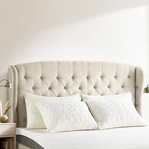 Rosevera Givanna Adjustable Heigh Headboard with Linen Upholstery and Button Tufting for Bedroom, King, Beige