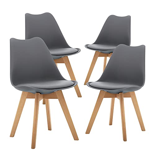 CangLong Mid Century Modern DSW Side Chair with Wood Legs for Kitchen, Living Dining Room, Set of 4, Grey