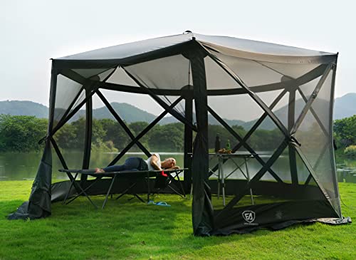 EVER ADVANCED Pop Up Gazebo Screen House Tent for Camping 8-10 Person Instant Canopy Shelter with Netting Portable for Outdoor, Backyard