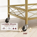 IDEALHOUSE Gold Bar Cart, 2 Tier Bar Carts for The Home, Bar Carts with 4 Wheels, White Marble Finish Wood Shelf , Wine Rack & Glass Holder for Kitchen, Living Room, Dining Room
