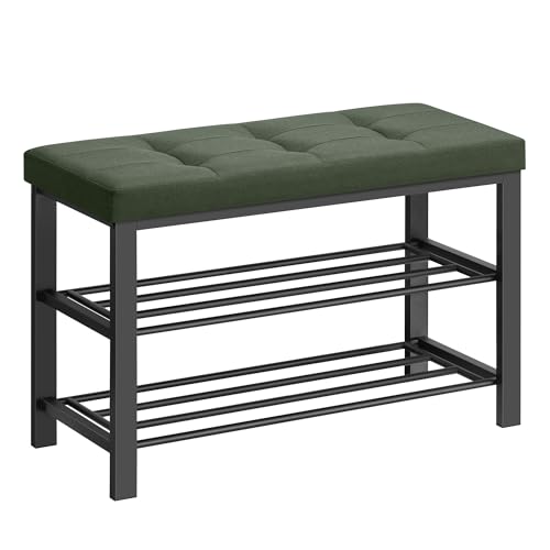 SONGMICS, Storage, Entryway Bench with Cushion, Shoe Shelf with Seat, Space-Saving, Modern Style, for Living Room, Bedroom, Hallway, Forest Green and Ink Black ULBS057C01