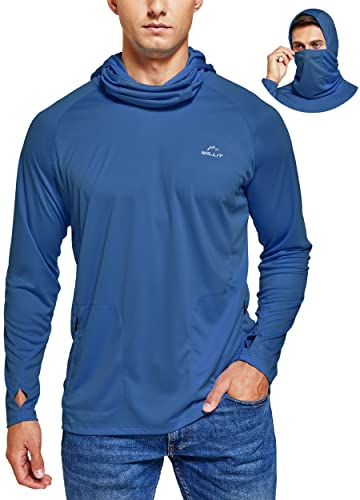 WILLIT Men's Sun Protection Hoodie UPF 50+ Fishing Hiking Shirt Long Sleeve SPF UV Shirt with Face Mask Lightweight, Brilliant Blue, Large