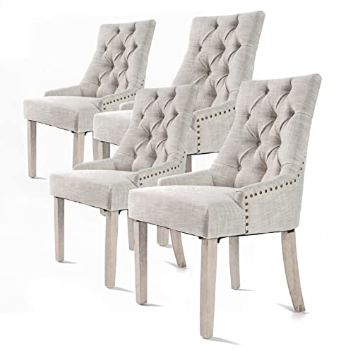 4X French Provincial Oak Leg Chair Amour - Cream