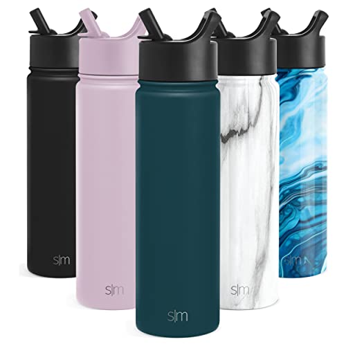 Simple Modern 650mL Summit Water Bottle with Straw Lid - Gifts for Kids Travel Hydro Vacuum Insulated Flask Double Wall Liter - 18/8 Stainless Steel -Riptide