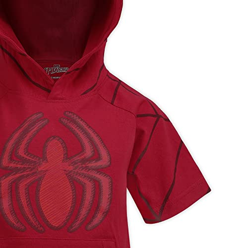 Marvel 3 Pack Spiderman Shorts Set with Graphic Tees for Boys, Hooded Shirt and Shorts, Size 4T Red