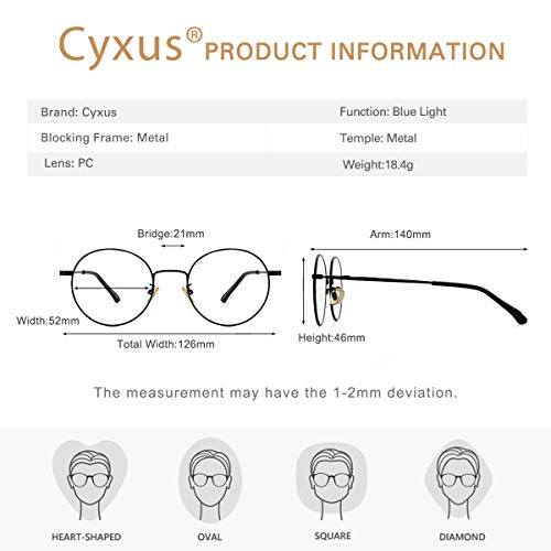 Cyxus Blue Light Glasses Women UV Protection Anti Eye Strain Eyeglasses Sleep Better Stylish Metal Round Frame Leopard (Black)