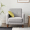 Zinus Adair Mid-Century Modern Armchair with Armrest Pockets, Tufted Linen Fabric, Light Grey