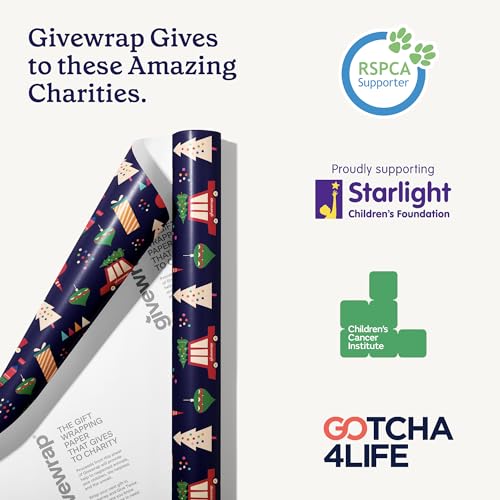 GIVEWRAP The Gift Wrap That Gives To Charity. All Occasions and Birthday Gift Wrap Paper for Adults & Kids, Recyclable, Eco-Friendly, Christmas Illustration Bundle (6 Sheets, 50 cm x 70 cm)