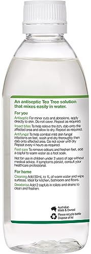 Bosisto's Tea Tree Solution 250mL | with 100% Natural Tea Tree Oil, Essential Oils, Dissolves Easily in Water, For Health and Home, Natural Cleaning, Antifungal, Australian Made & Owned