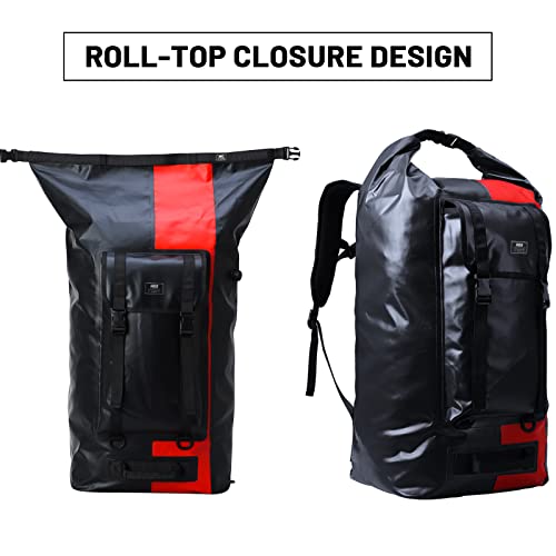 MIER Extra Large Waterproof Duffel Backpack Roll Top Duffle Bags for Men Women 60/100/150L Heavy Duty Dry Bag for Kayaking Boating Camping Gear Motorcycle Trips Hiking Travel Rafting, 60L, Black/Red