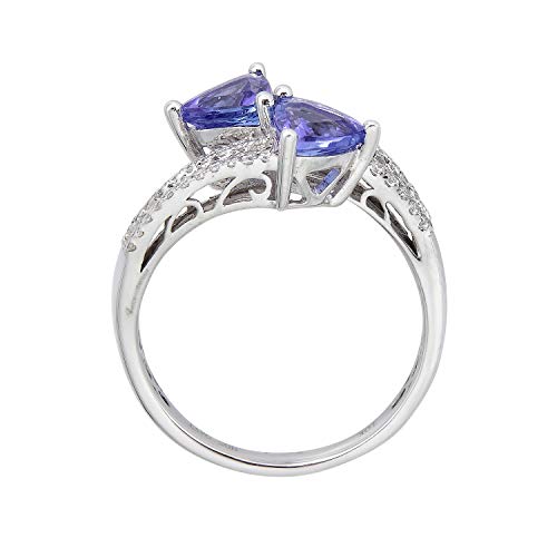 Gin and Grace 10K White Gold Mozambique Genuine Tanzanite Ring with Diamonds for women | Ethically, authentically & organically sourced (Trillion-cut) shaped Tanzanite hand-crafted jewelry for her