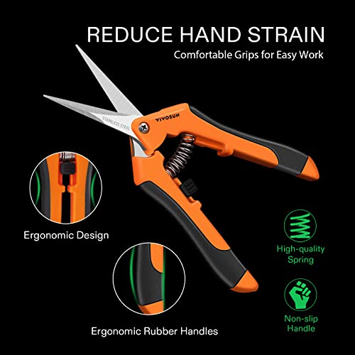 VIVOSUN 6.5" Gardening Hand Pruner Pruning Shear with Straight Stainless Steel Blades Orange