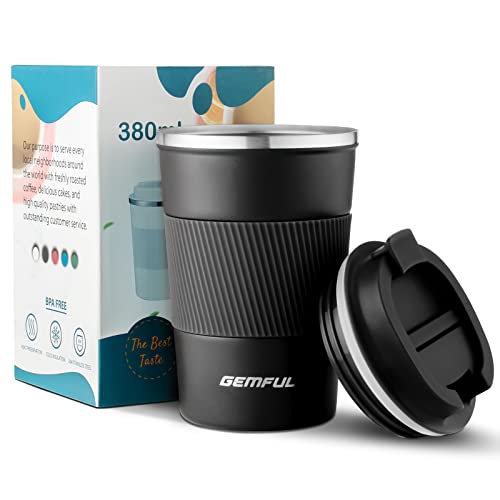 GEMFUL Travel Coffee Mug Double Walled Insulated Tumbler Cups for Cold and Hot Drinks 380ml