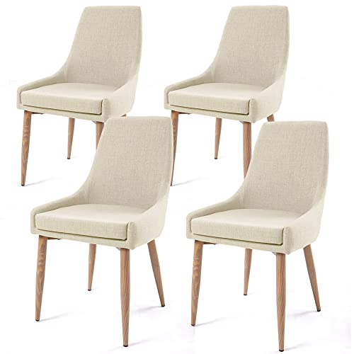 E&D FURNITURE Dining Chairs, Upholstered Metal Leg Living Room Chair Set of 4 Accent Beige Fabric Dining Comfy Chair for Kitchen and Dining Room