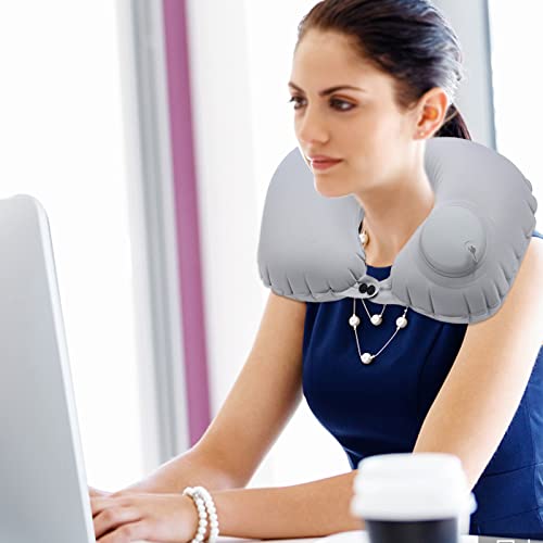 Inflatable Travel Neck Pillow for Airplane Portable U Shaped Neck Support Sleeping Travel Pillow, Blow Up Pillow by Press to Inflate for Trave,Office,Car and Train