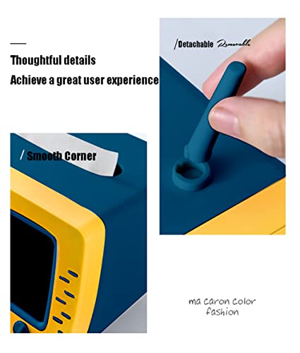 CQUUKOI Fun Cute TV Tissue Box Holder,Multi Functional Square Tissue Box Cell Phone Holder for All Smartphone Toilet Paper Napkin Box Desktop Decoration for Room Bathroom Kitchen Dining (Blue)