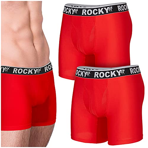 Performance Boxer Briefs- 2 Pack Men's Stretch Athletic Underwear, Red-M