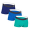 JustWears Trunks - Pack of 3 | Anti Chafing No Ride Up Organic Underwear for Men | Perfect for Everyday Wear or Sports like Walking Cycling & Running, Dark Blue Light Blue Light Green, M