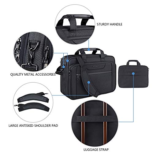 KROSER 18" Laptop Bag Expandable Laptop Briefcase Fits Up to 17.3 Inch Laptop Water-Repellent Shoulder Messenger Bag Computer Bag for Travel/Business/School/Men/Women-Black