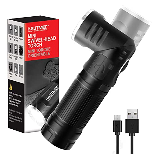 HAUTMEC Swyvel 500 Lumens Rechargeable LED Flashlight,Bright Mini Tactical Pocket Torch with Magnetic Base, Waterproof Led Flashlight 3 Modes for Camping, Outdoor, Hiking HT0092