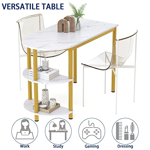 Elephance Dining Table/Kitchen Table with Storage, Multifunctioal Workstation Desk for Dining Room, Living Room, Bistro.(White and Gold)