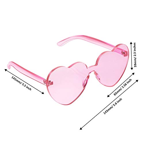 Maxdot Heart Shape Sunglasses Rimless Transparent Heart Glasses Colorful Party Favors, Light Pink, Medium
