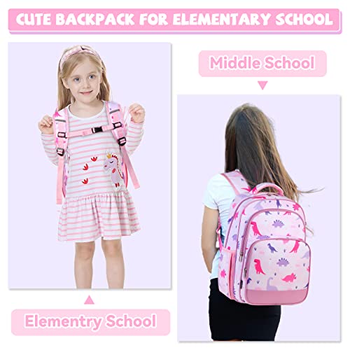 Backpack for Girls,VASCHY Large Lightweight Kids Backpack for Preschool/Primary/Elementary School Bookbag for Teens Travel Gifts Daycare Dinosaur Pink