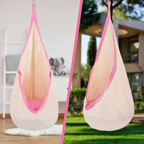 YAERSI Kids Pod Swing Seat 100% Cotton Child Hammock Chair with PVC Inflatable Cushion for Indoor and Outdoor Use Durable Portable