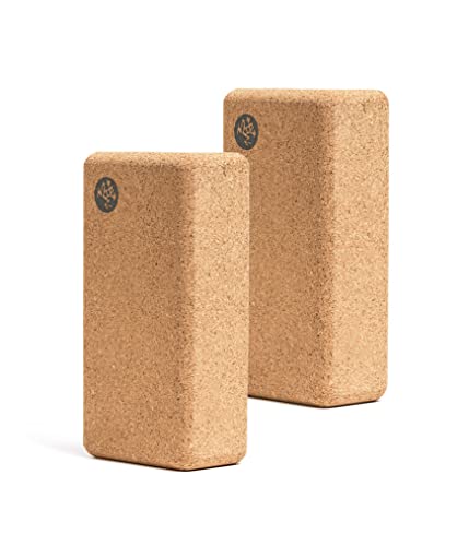 Manduka Cork Lean Yoga Block – Resilient Sustainable Material, Portable, Comfortable, Easy to Grip Fitness, Yoga Exercise & Pilates | 2.75" x 4" x 8.5" (Pack of 2)