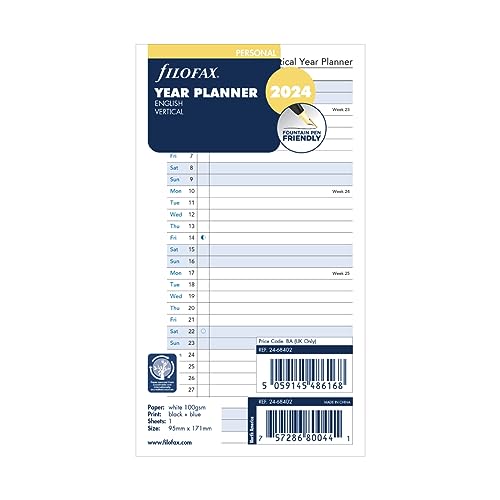 FILOFAX Calendar Insert Personal Year Planner Vertical (E)2024