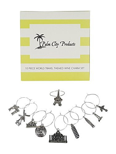 10 Piece World Travel Themed Wine Charm Set