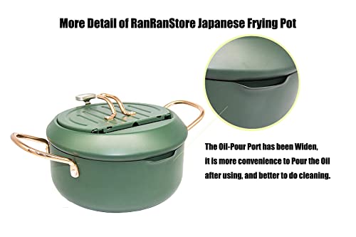 Deep Fryer Pot-Japanese Tempura Small Deep Fryer Stainless Steel Frying Pot With Thermometer,Lid And Oil Drip Drainer Rack for French Fries Shrimp Chicken Wings and Shrimp (7.9Inch(20CM),Dark Green)