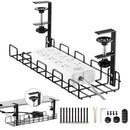 iXTRA Under Desk Cable Management Tray No Drill Steel Desk Cord Management Box with Clamp, Under Table Wire Organizer Tray Cable Organizer Rack Basket for Office & Home Standing Desk