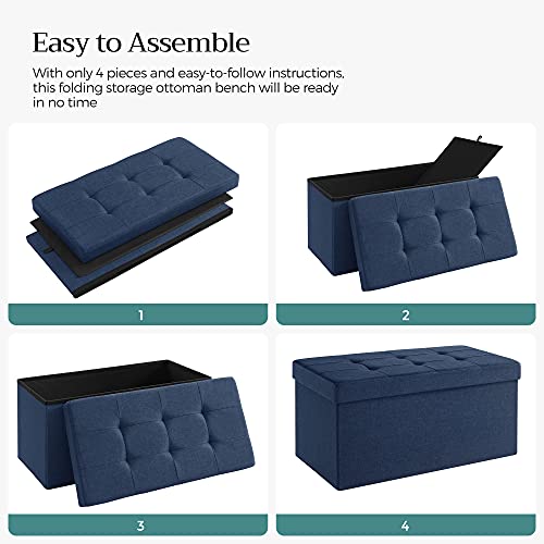 SONGMICS Storage Ottoman Bench, Chest with Lid, Foldable Seat, Bedroom, Hallway, Space-Saving, 80L Capacity, Hold up to 660 lb, Padded, Navy Blue ULSF47IN