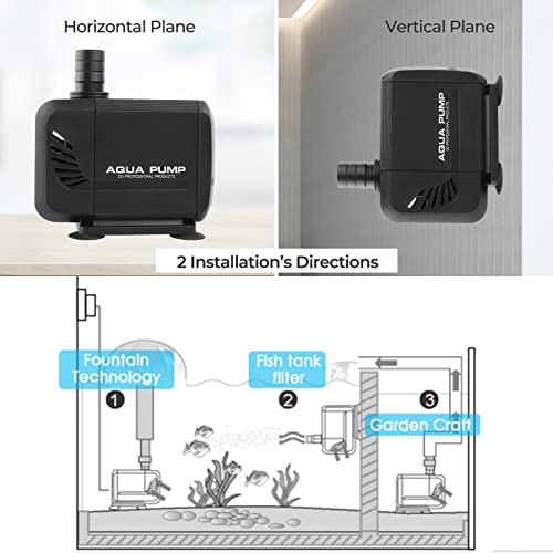 Pond Pump 3000 L/H, Submersible Water Pump for Pond Fountain Aquarium Rock Garden, Ultra Quiet Water Feature Pump with Filter and 3 Nozzles 19 mm / 22 mm / 25 mm, Max Delivery Head 2.8 m (40 W)