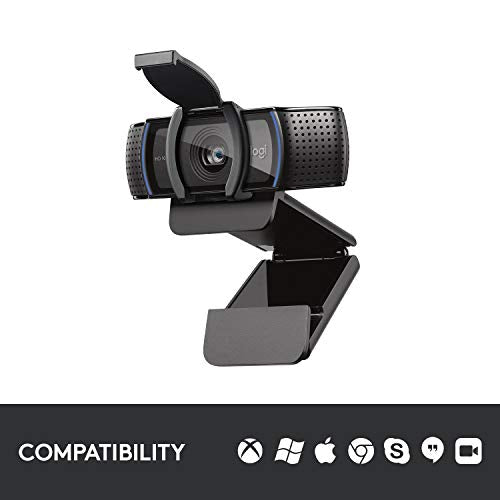 Logitech C920S HD Pro Webcam, Full HD 1080p/30fps Video Calling, Clear Stereo Audio, HD Light Correction, Privacy Shutter, Works with Skype, Zoom, FaceTime, Hangouts, PC/Mac/Laptop/Tablet/XBox - Black
