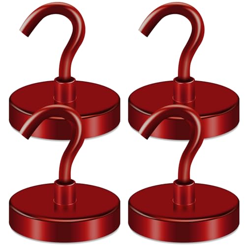 LOVIMAG Magnetic Hooks Heavy Duty, 100LBS Strong Magnetic Hooks Cruise for Hanging, Red Magnets with Hooks for Refrigerator, Grill, Garage, Tool Room, Kitchen, Locker, Metal Door, Home etc- 4 Pack