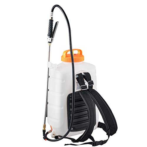 VEVOR Battery Powered Backpack Sprayer, 0-90 PSI Adjustable Pressure, 4 Gallon Tank, Back Pack Sprayer with 8 Nozzles and 2 Wands, 12V 8Ah Battery, Wide Mouth Lid for Weeding, Spraying, Cleaning