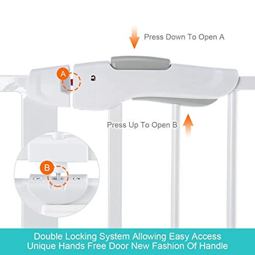 Child Pet Safety Gates Adjustable Baby Gate with A 10CM Extension Barrier 77CM Height 75~95CM Width - White