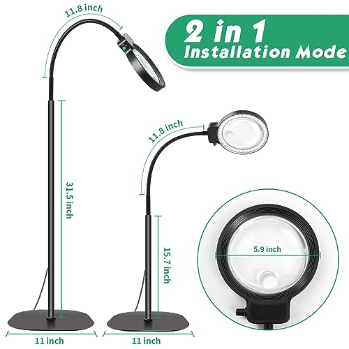 NZQXJXZ 2-in-1 Magnifying Glass with Light and Stand, 5X & 10X Magnifying Lamp with 36 Adjustable Brightness LEDs, Flexible Gooseneck Floor Standing Magnifying Lamp for Close Work, Craft, Reading