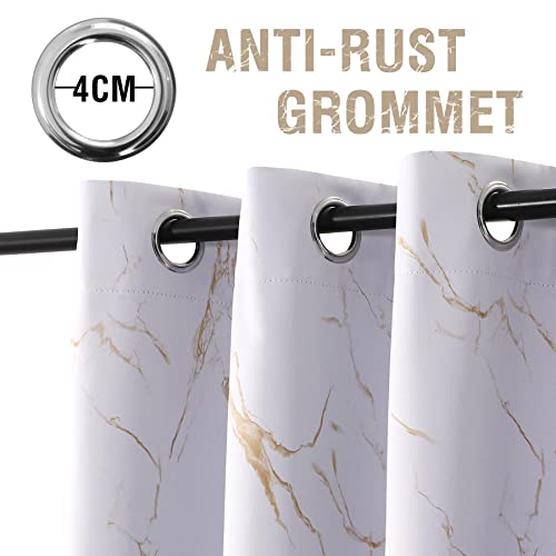 Smarcute 100% Blackout Curtains Marble Designs Printed Drapes Thermal Curtains for Bedroom with Black Liner Sound Proof Curtains 2 Panels Set，Each W132cm x D160cm, Gold