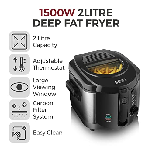 Tower T17001 Deep Fat Fryer with Adjustable Thermostat, 2L, 1500W, Black