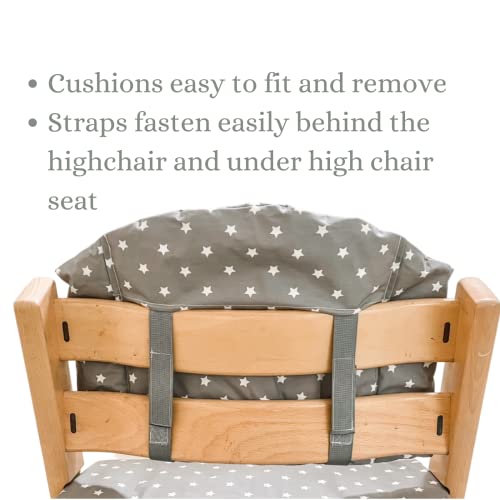 Highchair Cushion for Stokke Tripp Trapp High Chair. Easy to fit, Fully Wipe Clean highchair pad (Grey with White Stars)